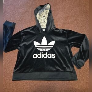 Adidas Velour Zebra Hoodie Youth Size 11-12 Medium Old Skool Y2K Style Fetch Fun